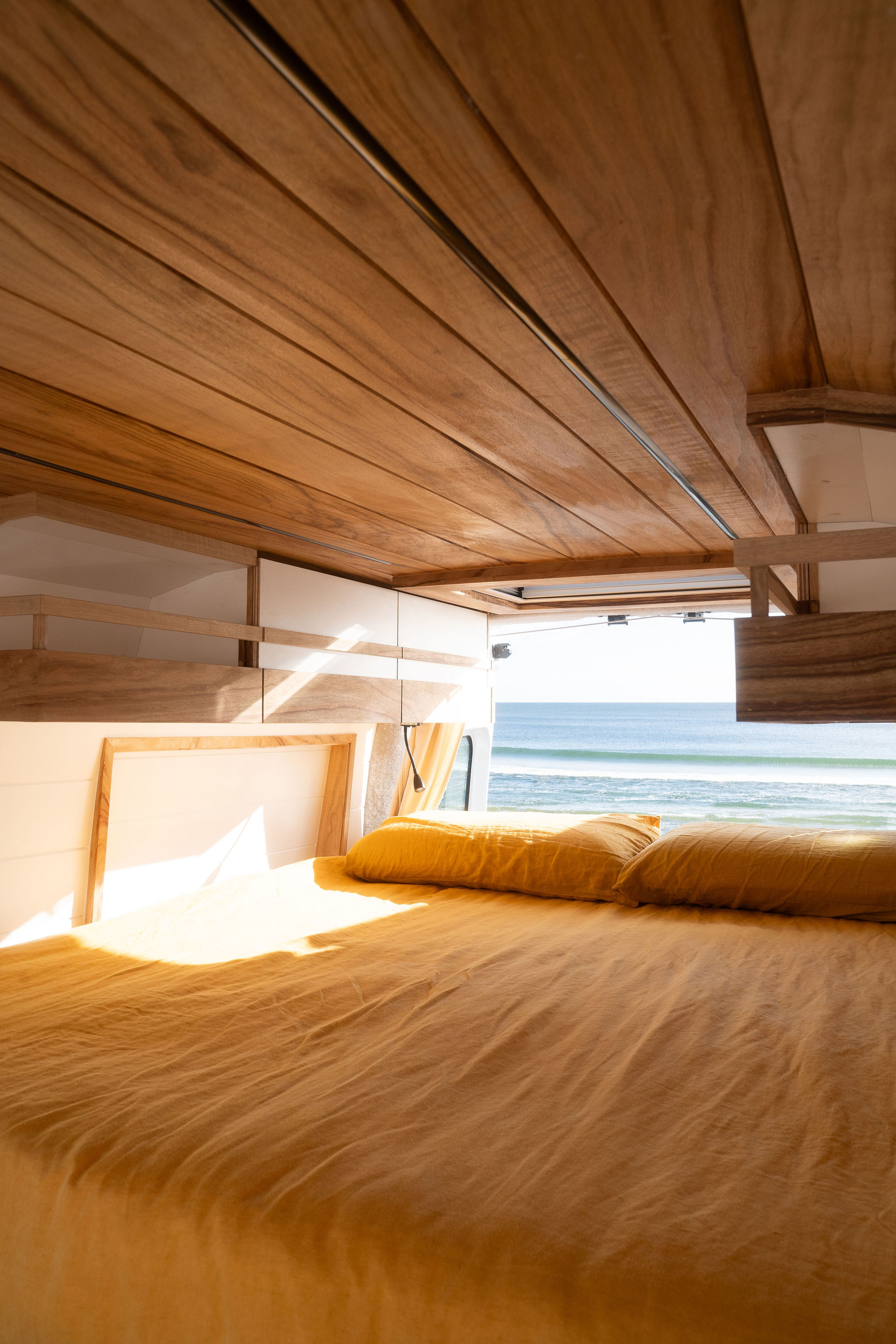 Jasper bespoke camper interior with ocean view